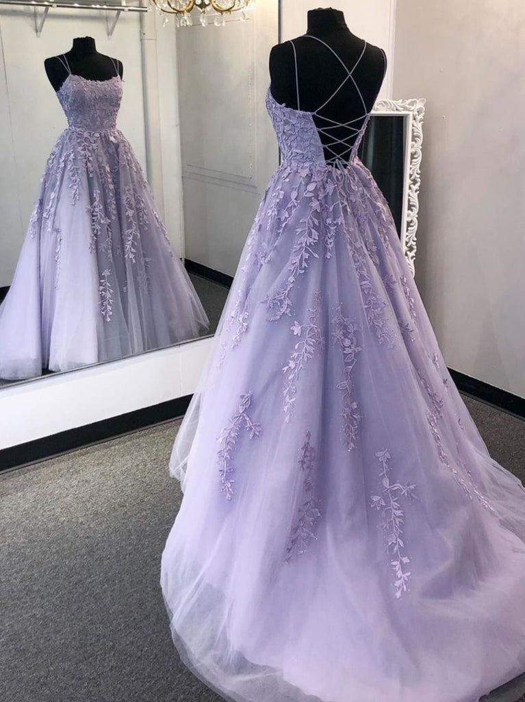 Stylish Backless Purple Lace Long Prom ...